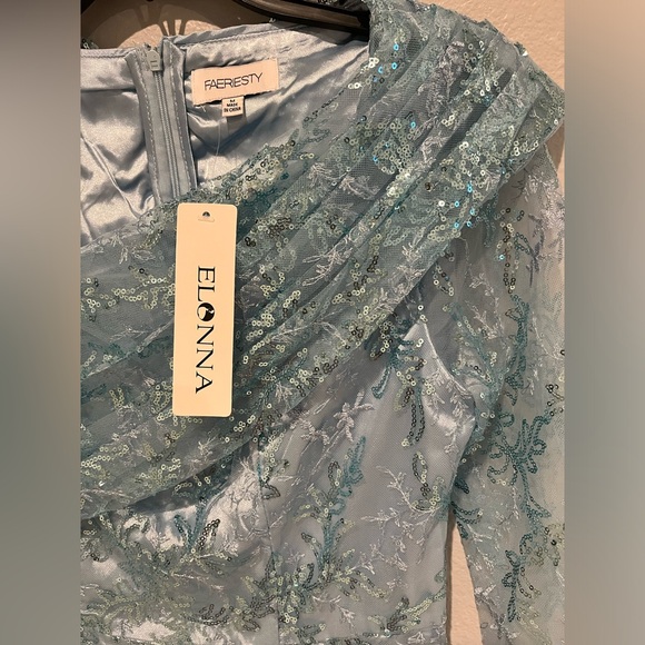 Sequin Asymmetrical Neck 3/4 Sleeves Formal Dress Woman Formal Ball Gown. - Picture 10 of 10